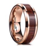 King Will Nature Tungsten Carbide Wedding Ring 8mm Koa Wood Inlay Rose Gold High Polished Comfort Fit 10