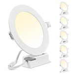 DELight 6 Pack 5Inch LED Recessed Lighting 3CCT Ultra-Thin Ceiling Light 3000K/4000K/6000K Selectable 9W Eqv 60W 720LM Canless Downlight Home Office Retrofit