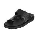 Mochi Men's Black Faux Leather Textured Toe Ring Slipper Stylish Sandals UK/8 EU/42 (16-658)