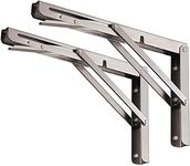 YUMORE Folding Shelf Bracket 20 inch,Heavy Duty Stainless Steel Collapsible Brackets Load 330lb Wall Mounted Floating Table Supporter Hinge DIY Triangle Bracket for Work Bench Space-Saving, Pack of 2