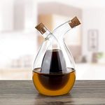 BOLLAER Glass Olive Oil Bottle Cruet, Hand-Blown, Moist Bottom, High Borosilicate Glass, 2 in 1 Oil and Vinegar Bottle, 2 oz