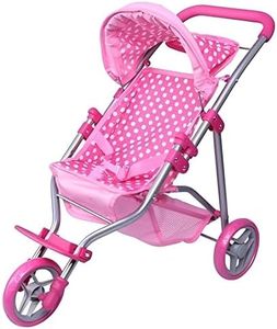 Precious Toys Baby Doll Stroller, Pink & White Polka Dots Baby Stroller for Dolls, Foldable with Hood & Basket, Toy Stroller for Baby Dolls, Doll Strollers for Girls 2 Years Old and Older, Toddlers