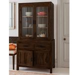 Angel Furniture Sheesham Wood Kitchen Buffet | Hutch Cabinet : Elegant Storage Solution with Glass Doors and Drawers | Crockery Cabinet | Walnut Finish