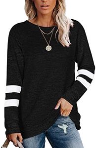 Famulily Long Sleeve Sweatshirts Women Pullover Loose Blouse Crewneck Tee Shirt Tunic Tops(Black,S)