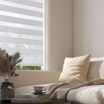 Ajadeblind Cordless Zebra Blinds for Windows -Dual Layer Roller Sheer Shades Light Control for Day and Night Roller Shades for Windows - Easy Installation(White,34" W x 72" H)