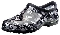 Sloggers Waterproof Garden Shoe for Women – Outdoor Slip-On Rain and Garden Clogs with Premium Comfort Support Insole, (Paw Print Black and White), (Size 7), Paw Print Black/White, 5 UK