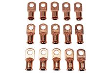 A-Team Performance 1/0 AWG American Wire Gauge Battery Cable 3/8" Tubular Lug Ring Eye Terminals Automotive Car Connector Accessories, Copper, 15 Per Package