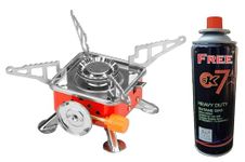 Navaliya Portable Gas Stove And Picnic Butane Gas Burner For Outdoor Camping, Hiking, Travelling, To Cooking The Food | Stainless Steel Cylinder, Folding Furnace, Camping Equipment, Gastove With Pouch