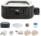 Intex PureSpa Plus Greystone Inflatable Square Hot Tub, Maintenance Kit w/Brush, Skimmer & Scrubber, & Slip Resist Inflatable Removable Seat (2 Pack)