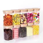 Glass (220 ML) Fancy Food Storage Cantainers Set,Airtight Food Jars with Bamboo Wooden Lids square - Kitchen Canisters for Sugar,Candy, Cookie, Rice and Spice Jars (6)