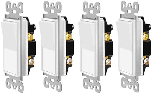 3 Way Switch,NineLeaf 4PK 3 Way Rocker Decorator Paddle Light Switch White,Three Way, 3 Wire, Self-Grounding Screw, Residential Grade, 15A, UL Listed, Quick Push-in & Side Wired