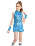 LOLANTA Girls Sequin Dance Dress Sparkle Hip Hop Jazz Dance Outfits Sleeveless Top Shorts (Sky Blue, 6-7)