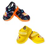 Coolz Kids Chu-Chu Sound Musical Sandals and Shoes Combo (2 Pairs) for Baby Boys and Girls (Yellow Shoes and Coco Navy Sandals, 18 Months)