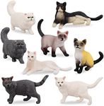 Toymany 8PCS Small Black White Cat Figurines, Realistic Educational Cat Figures Toy Set, Kitten Easter Eggs Cake Topper Christmas Birthday Gift Diorama School Project for Kids Children