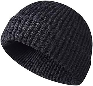 Gorro de Punto Invierno, Unisex Beanie Gorro de Pescador Skullcap con Vuelta Sombreros Cálidos para Hombre y Mujer, Suave y Elástico (Negro)