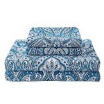 Blue Paisley Printed Bed Sheets Queen Size, Floral Sheet Set Queen, Brushed Microfiber Fitted Sheet with 15" Deep Pocket, Flower Sheet & Pillowcase Sets