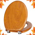 Angel Shield Toilet Seat Natural Wooden Toilet Seat with Zinc Alloy Hinges, Easy to Install Also Easy to Clean, Anti-Pinch Wood Toilet Seat, Antibacterial Toilet Seat（Oak Yellow）