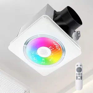 GROWNEER Bathroom Fan with Bluetooth Speaker, 110/160 CFM 1.0 Sone Bathroom Exhaust Fan with Heater, Exhaust Fan with Light & Remote, 9 RGB Modes, 1500lm 3 Color Temperature & Nightlight, EZ Install