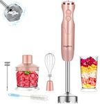 Keylitos 5-in-1 Immersion Hand Blender, Powerful 800W 12-Speed Handheld Stick Blender with Stainless Steel Blades, Chopper, Beaker, Whisk and Milk Frother for Smoothie, Baby Food, Sauces Red,Puree, Soup (Golden Pink)