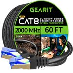 GearIT Cat8 Outdoor Ethernet Cable (60 Feet) Waterproof, Direct Burial, In-Ground, LLDPE UV Jacket, Pure Copper, 26AWG, 40Gbps 2000Mhz SFTP Patch Cord, POE, Network, Internet, Cat 8 Cable - 60ft