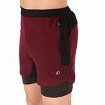 Oysters Men's 2 In 1 Running Shorts Quick Dry Gym Athletic Workout Shorts For Men With Phone Pockets (Xl, Wine)