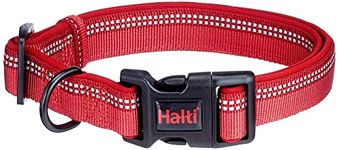 HALTI Collar, Size Large, Red, Best Comfy Dog Collar, Premium Puppy Collar, Nylon, Neoprene-Padded, Reflective, Easy to Fit & Use, For Small, Medium & Large Dogs