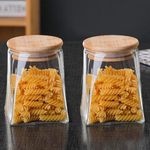 The Better Home Pack Of 2 Borosilicate Kitchen Containers Set With Wooden Lid&Metal Loop Microwave Safe Multi-Utility,Leakproof Airtight Storage Jar For Cookies Snacks Tea Sugar 360Ml,Transparent