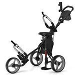 Tangkula Golf Push Pull Cart with Seat, Lightweight Foldable Collapsible 3 Wheels Golf Push Cart, Golf Trolley with Foot Brake, Adjustable Umbrella Holder & Seat, 4 Height Position Handle