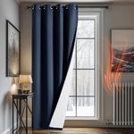 Deconovo Door Curtain Thermal, Blackout Curtain 90 Inch Drop, 2-Layers Eyelet Curtain with Thick Microfiber Liner, WindProof Noise Reducing Navy Blue Curtain for Door Big Window, 52"x 90", 1 Panel