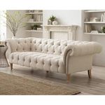 A to Z Furniture 3 Seater Chesterfield Sofa for Living Room & Office | Color (Beige,Wood)