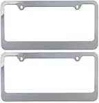 BDK Heavy Duty Rust-Proof Stainless Steel Metal Chrome Blank Plain License Plate Frame Universal Fit for Car Truck SUV Slim (Pack of 2)