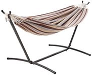 Amazon Basics Double Hammock with 9-Foot Space Saving Steel Stand and Carrying Case, Cream Stripe, 450 lb Capacity