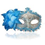 Masquerade Mask for Women Venetian Masks Christmas Women Flower Half-face Masks Eye mask Cosplay Lace mask (Blue)