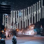 LED Meteor Shower Solar Lights Outdoor,DINOWIN Waterproof Garden Lights 30cm 10 Tubes 360LEDs Falling Lights Raindrop Lights,Holiday Party Wedding Christmas Tree Decoration String Lights (White)