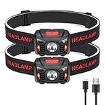 Vagocom 2Pack LED Rechargeable Headlamp,Hand Free Bright Headlight Flashlight with Motion Sensor,White Red Light,5 Modes,Waterproof, Adjustable Angle, Ideal for Camping Hiking Jogging Fishing Cycling