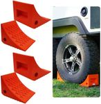 SECURITYMAN 4 Pack Wheel Chocks - Constructed of Heavy Duty Solid Polyurethane Rubber for 20,000 lbs - Great for RV, Camper, Truck, Travel Trailer Wheel Chocks - All Surfaces and All Weather - Orange