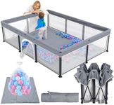 TOREVSIOR Foldable Baby Playpen with Mat, 50"×71" F oldable P laypen for Babies and Toddlers, Indoor & Outdoor Kids Safety Play Pen, Portable Play Yard, Foldable Baby Playpen with 50 Ocean Balls