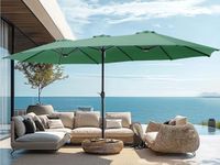 PHI VILLA 15ft Large Patio Umbrellas with Base, Outdoor Double-Sided Rectangle Market Umbrella for Pool Lawn Garden, Mint Green