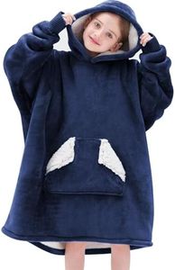 Touchat Wearable Blanket Hoodie, Oversized Sherpa Blanket Sweatshirt with Hood Pocket and Sleeves, Super Soft Warm Plush Hooded Blanket Gift for Adult Kids, One Size Fits All (Navy)