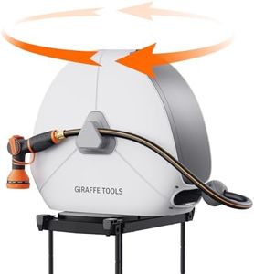 Giraffe Tools Ground Mounted Retractable Hose Reel 25M, Heavy Duty Automatic Rewind Garden Hose Reel, with Flexible Swivel Base for Lawn, Concrete Floor