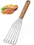 we3 Stainless Steel Fish Spatula with Wide Slotted Blade & Wooden Handle Heat Resistant Fish Turner Spatula for Cooking Flipping Frying Tuna Steak Eggs Pancake (Pack of 1)