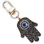 MyfavoriteK Hamsa Hand Keychain Turkish Evil Eye Key Chain Good Luck Charms Hamsa Ornament for Car Protection Amulet, Black, Medium