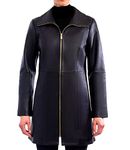 Anne Klein Women's Mid-Length Zipper Leather Coat Black-S