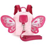 BTSKY Butterfly Baby Walking Safety Harness Reins Toddler Child Strap Backpack, Toddler Anti-Lost Rope Backpack Child Safety Harness Assistant with Leash, Fluff Pink