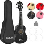 Display4top 21 Inch Soprano Ukulele,Professonial Ukele for Kids Bundle with Gig Bag, Picks,Extra Strings (Black)