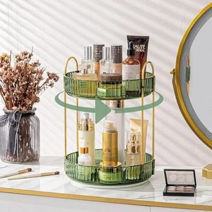 Rotating Makeup Organizer, Large Capacity Skincare Cosmetic Organizer, 360 Spinning Make Up Perfume Storage for Vanity Dresser Countertop (2 Tier, Dark Green)