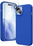 GONEZ for iPhone 14 Case Silicone, with 2X Screen Protector + 2X Camera Lens Protector, [Soft Anti-Scratch Microfiber Lining], Liquid Silicone Shockproof Protective Phone Cover 6.1", Klein Blue