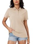 MAGCOMSEN Polo Shirts for Women Short Sleeve Cotton Tee Summer Breathable 3-Button Collar T-Shirt Casual Khaki, L