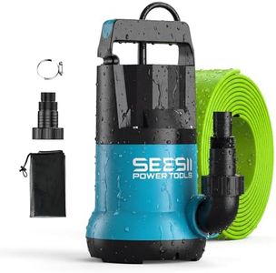 SEESII 1HP Submersible Water Pump, 4755GPH High Flow Sump Pump with 23ft Hose Kit, Anti-Clogging Filter Net for Swimming Pool Hot Tub Pond Basement Rooftop Garden Water Removal
