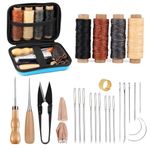 HASTHIP® Leather Sewing Kit, Leather Working Kit with Large-Eyed Stitching Needles, Waxed Thread, Leather Upholstery Repair Kit, Leather Sewing Tools for DIY Leather Craft with Storage Bag